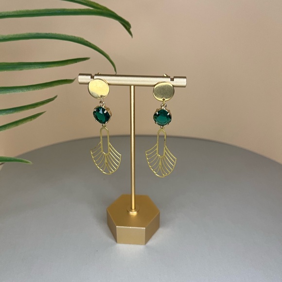 Elegant Art-Deco Inspired Brass Earrings, Gold Statement Earrings, Delicate Dang - Picture 8 of 11